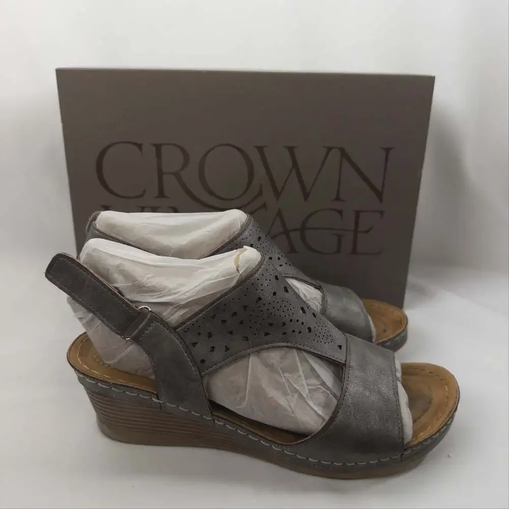 Crown Vintage CV-Veronia Women's Cutout T-Strap Wedge Sandals